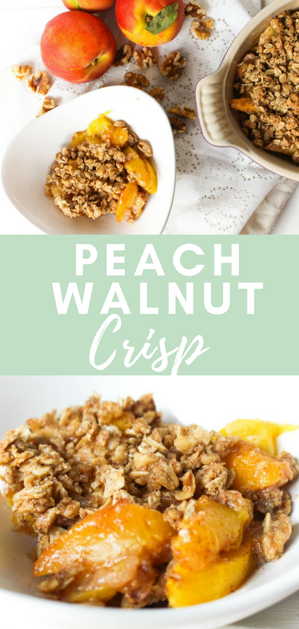 Peach Walnut Crisp by Chef Julie Harrington, RD @ChefJulie_RD #peach #crisp #dessert #crumble #fruitcrumble