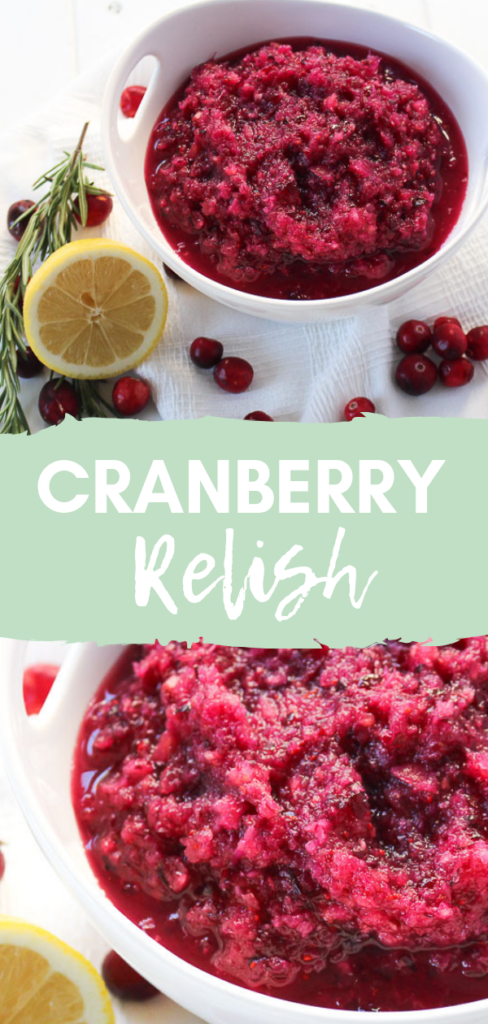 two image collage of cranberry relish with text overlay