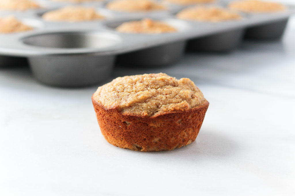 Banana Bread Muffins - Pair with breakfast or add as a snack, these gluten-free Banana Bread Muffins can fit into any part of your day. via Chef Julie Harrington @ChefJulie_RD #muffin #glutenfree #grainfree #baking #breakfast #snack