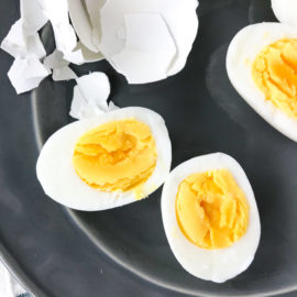 hard boiled eggs on a gray plate