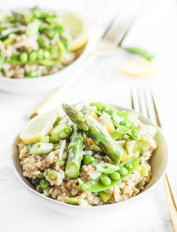 Spring Vegetable Instant Pot Brown Rice Risotto: Instant Pot Tips and Tricks via Chef Julie Harrington, RD @ChefJulie_RD